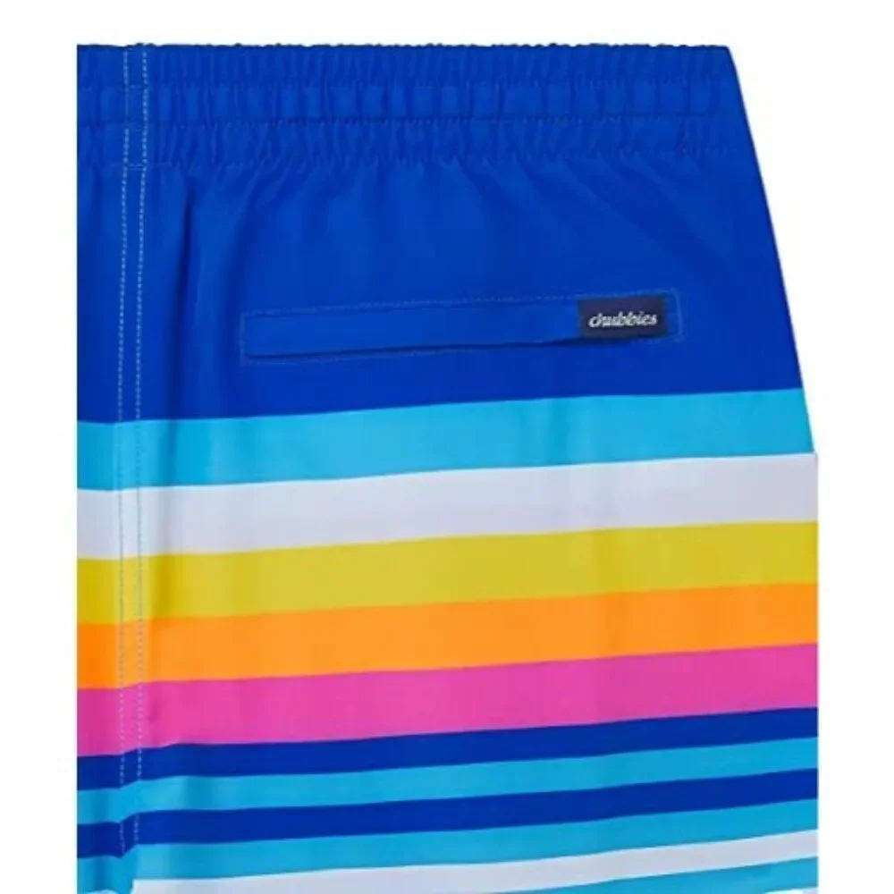 Chubbies Classic Swim Trunks Men’s Large Newports Stripe Blue Pink Yellow Board